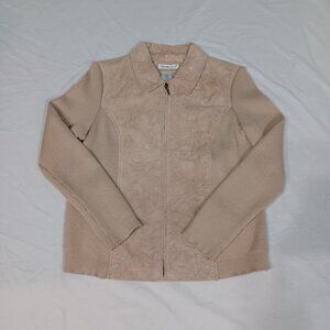 Coldwater Creek Jacket Womens Beige Petite Medium Suede Leather Knit Full Zip